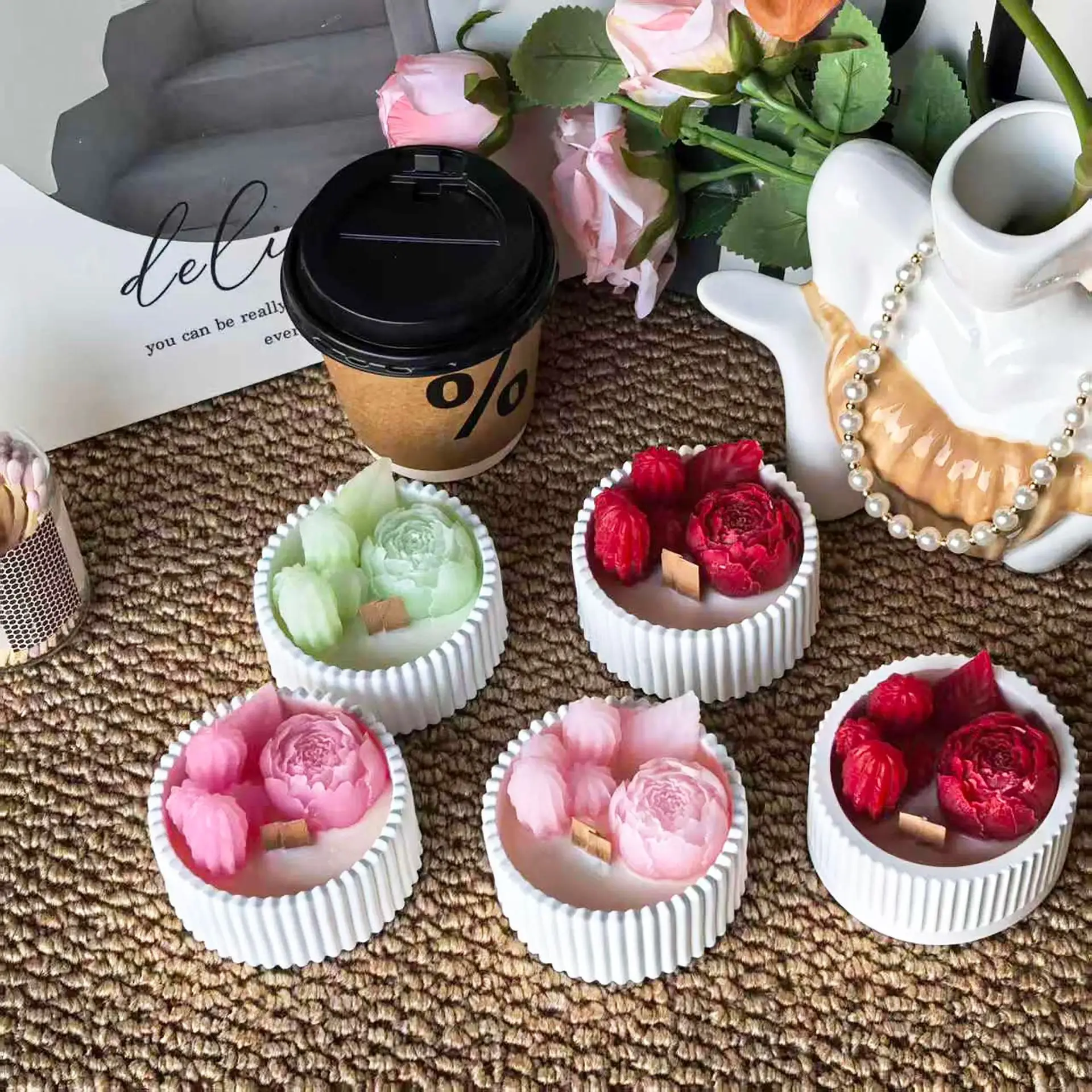 2pcs Floral Rose Cup Scented C - Paraffin Wax 评论和价格